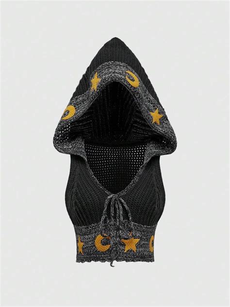 ROMWE Kawaii Hippie Bohemian Sun Moon Star Graphic Knitted Hoodie ...
