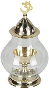 Dalvkot Akhand Diya Oil Lamp With Glass Cover Brass for Puja Home Decor ...