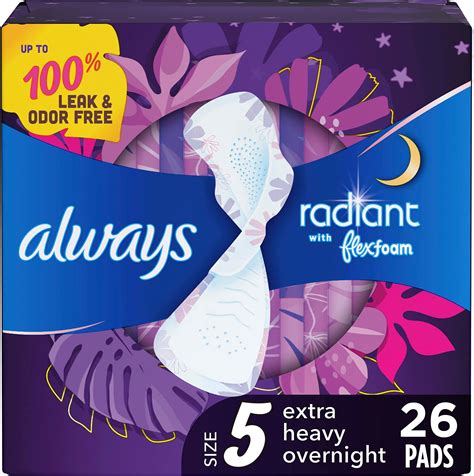 Amazon.com: Always Radiant Feminine Pads For Women, Size 5 Extra Heavy ...