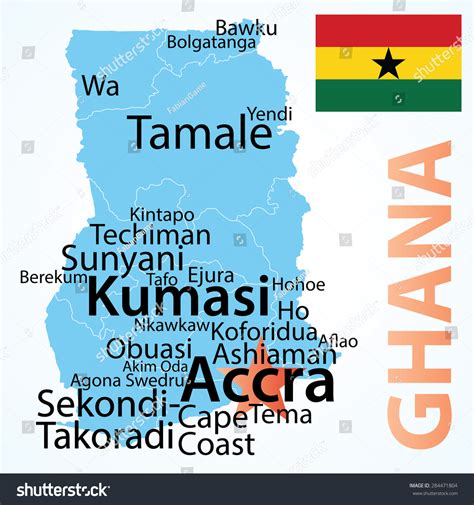 Vector Map Ghana Largest Cities By Stock Vector (Royalty Free ...