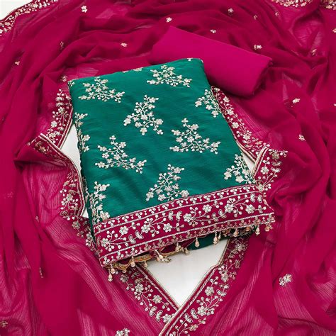 Unleash Your Style With This Rama Green Floral Sequins Embroidered Zom