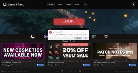 Image result for Lunar Client Launch Error Short Java Launch Fail