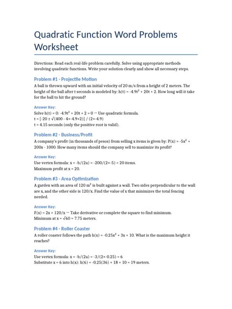 Image result for Quadratic Function Word Problem