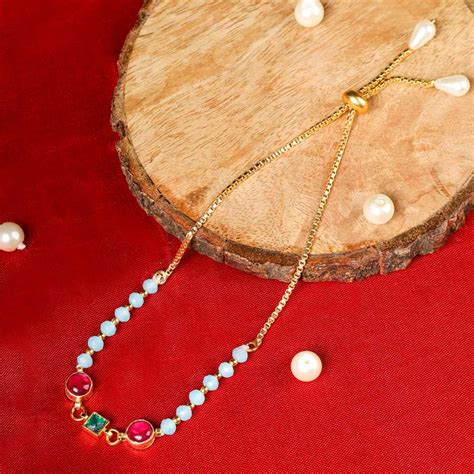 Opalescent Gold Plated Kundan Rakhi Bracelet – Auraa Trends