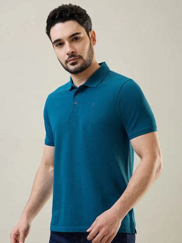 Teal Blue Solid Polo T-Shirt - Tim Paris