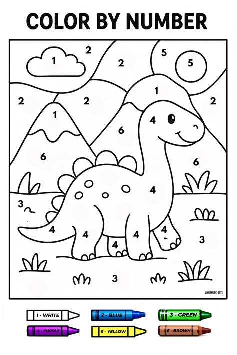 FREE Color by Number - Dinosaur in 2025 | Preschool worksheets ...