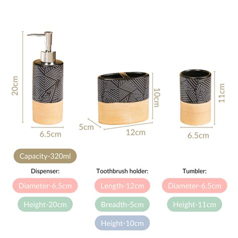 Black And Beige Geometric Bathroom Accessories Set Of 3 Online ...