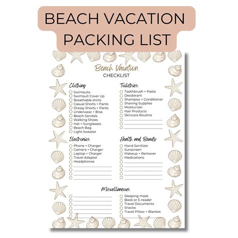 Beach Vacation Packing List Printable Travel Packing List PDF Vacation ...