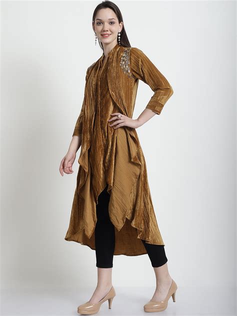 Buy Velvet Mustard Trapezio Tunic Online - Chique