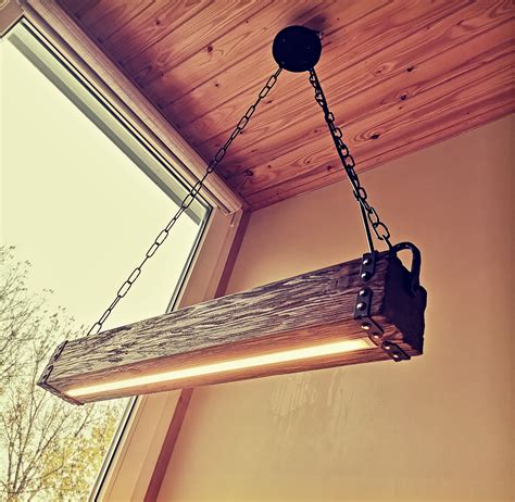Wood Beam LED Pendant Light - Chandelier Wooden Chandelier Rustic ...