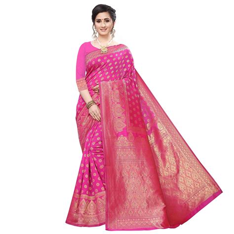 Flamboyant Pink Colored Festive Wear Woven Art Silk Saree