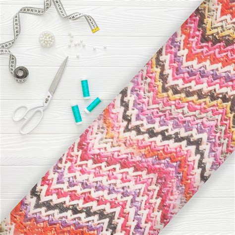 Multi Color Chevron Pattern Digital Print Silver Chiffon Fabric – Fabmyntra