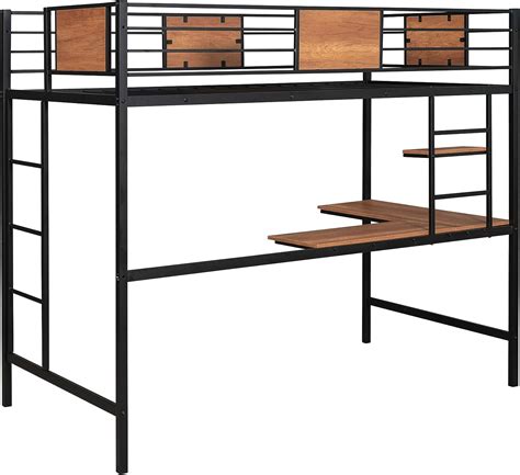 Buy Twin Loft Bed with Desk, Metal Loft Bed Frame with Storage Shelve ...