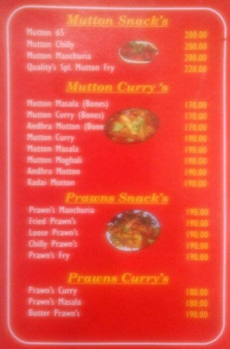 Menu at Quality Biryani Point, Hyderabad, MIG 315