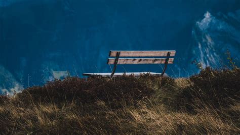 Wallpaper bench, mountain, grass, landscape, view hd, picture, image