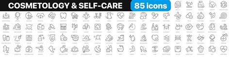 Cosmetology and selfcare line icons collection skin care fitness beauty ...