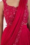 Buy Pink Organza, Net, Ruffle Tiered Pre-draped Saree With Embellished ...