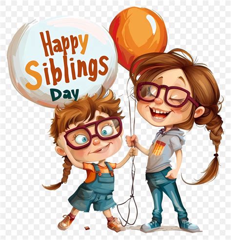 Happy Siblings Day - Happy Siblings Day Cartoon With Balloons, PNG ...
