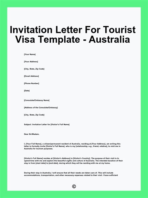 Invitation Letter For Tourist Visa Template - Australia