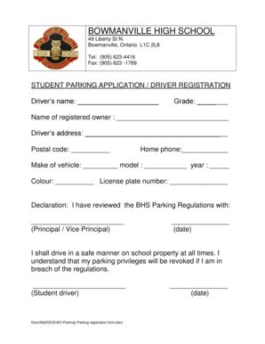 Fillable Online Parking Registration Form - Bowmanville High School Fax ...