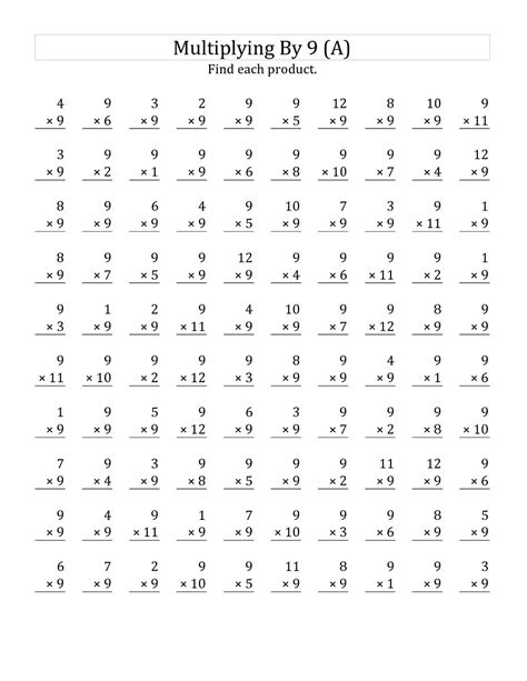 Multiplication Of 9 Worksheets