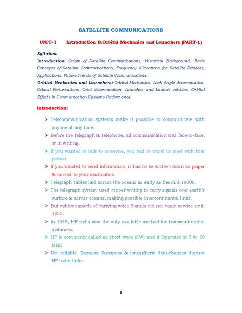 SC UNIT 1 (Part-1) VEC ECE: Introduction to Satellite Communications ...
