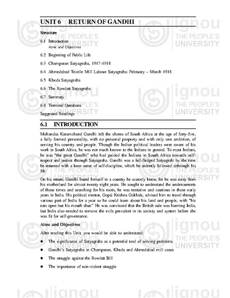 Unit-6 - For political science - UNIT 6 RETURN OF GANDHI Structure 6 ...
