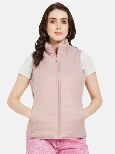 METTLE Women Pink Crop Quilted Jacket