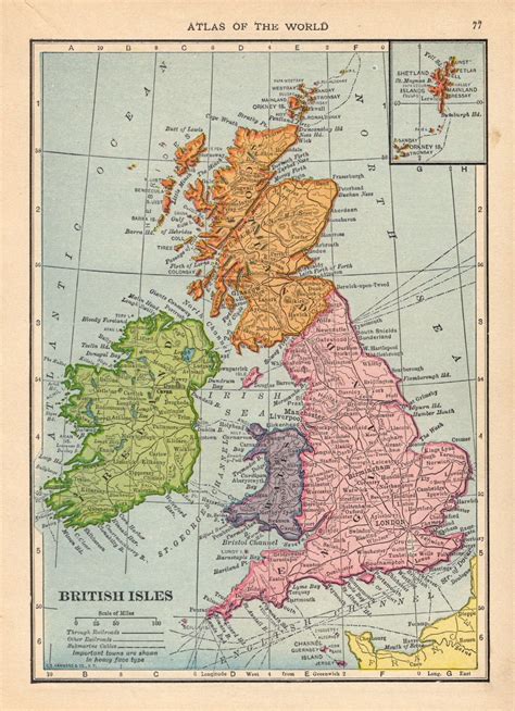 1917 Antique UNITED KINGDOM Map Vintage British Isles Map Ireland ...