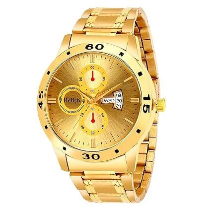 Relish Analogue Men's Watch(Gold Dial Gold Colored Strap) : Amazon.in ...