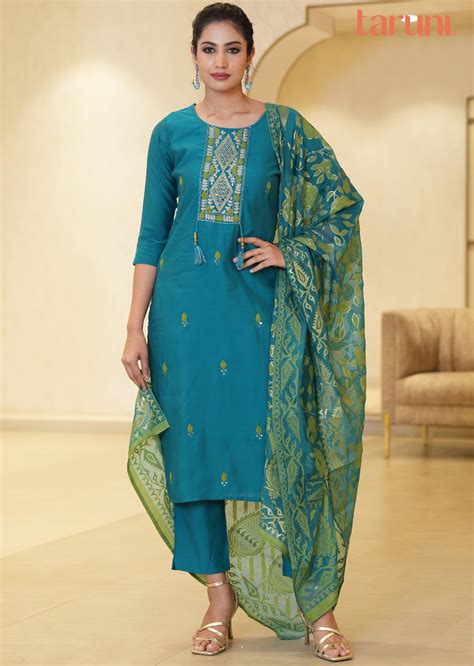 Rama Green Silk Mirror work Straight cut suits