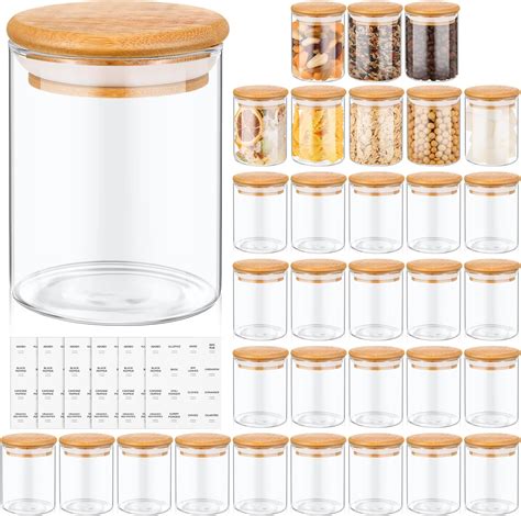 Amazon.com: Zubebe 32 Pieces 7 oz Glass Spice Jars with Bamboo Lids and ...