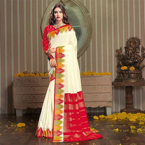Ravishing Cream Colored Festive Wear Patola Silk saree