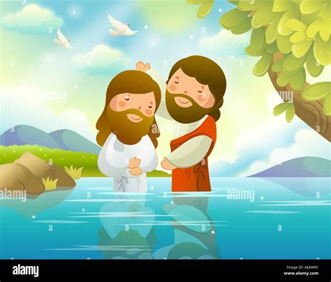 Vector Illustration Of Jesus Christ Is Baptized In Jesus Jesus Baptism