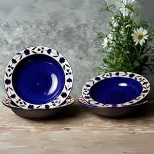 Buy Freakway Hand-painted Floral Blue Ceramic Pasta Plate | Snack Plate ...