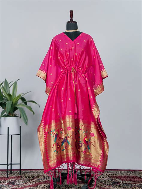 Pink Color Weaving Zari Work Jacquard Paithani Kaftan – Looknbook Art