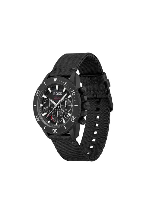 BOSS - Black-dial chronograph watch with fabric strap - Black
