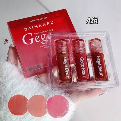 DAIMANPU GEGE Bear 3pcs Set Watery Mirror Lip Glaze – Moisturizing ...