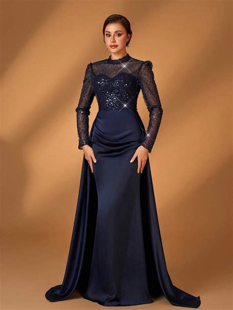 Serin Elegante vestido de mãe da noiva de luxo, manga longa ...