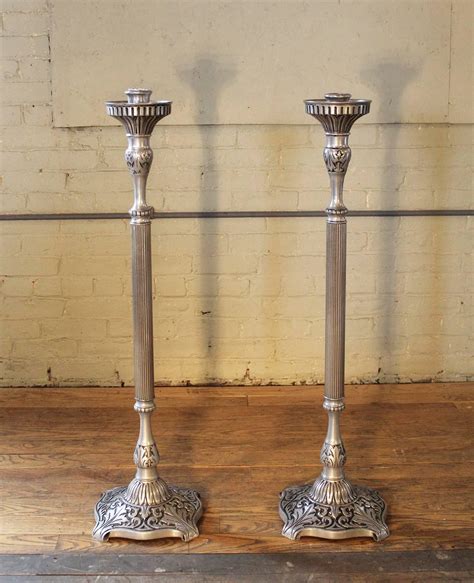Pair of Candle Stands Holland Brass Works Pewter Finish Floor Pillar ...