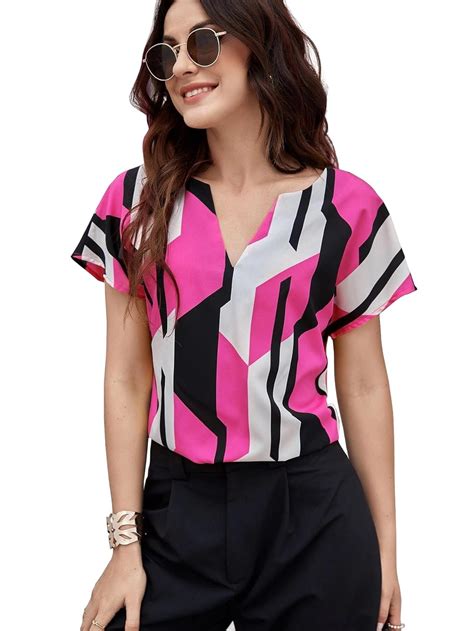 AVANOVA Women's & Girl's Pink, Keyhole Neck, Short Sleeve Blouse Tops ...