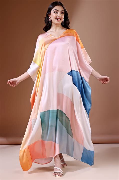 Pastel Dreamscape Soft Satin Kaftan with Digital Print – Label Aarna