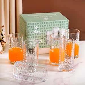 Buy Nestasia Set of 6 Glasses (466ml) | Elegant Diamond Texture, Tall ...