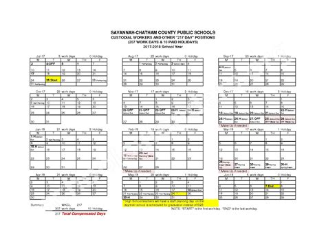 2017 - 2018 Employee Workday Calendar | Chatham County School District ...