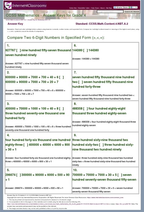 Answer Key Download - Worksheet #31115. CCSS.Math.Content.4.NBT.A.2