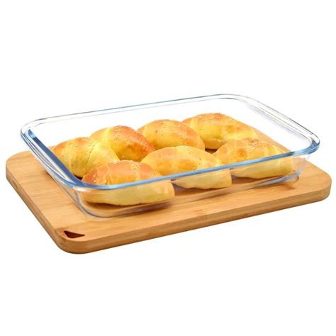Buy GTR Square Glass Baking Dish with wooden Lid Glass Bowl ...
