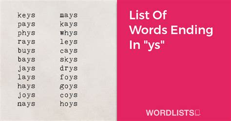 List Of Words Ending In "ys"
