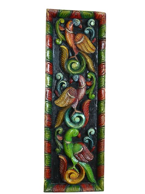 Standing Peacocks Floral Design Wood Wall Mount 36" – Sengottuvel Wood ...