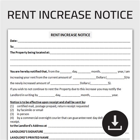 Printable Rent Increase Notice Form, Rental Increase Notice, - Inspire ...