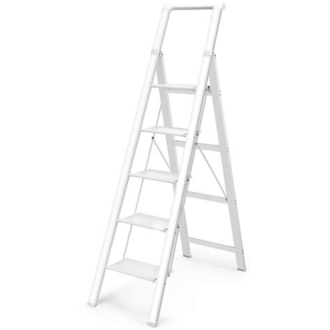 HBTower 5 Step Ladder, Aluminum Ladder with Handrails, Folding Step ...